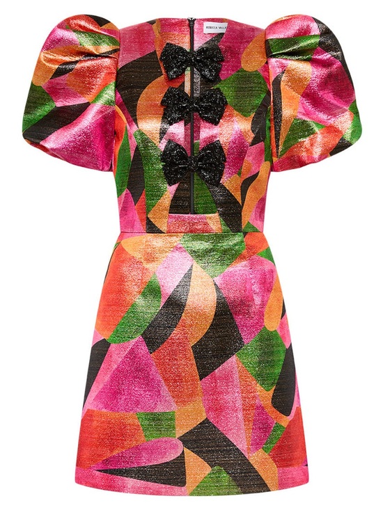 Rebecca Vallance Dresses & Skirts - Rebecca Vallance Pink, Green & Orange Abstract Bow-Front Mini Dress